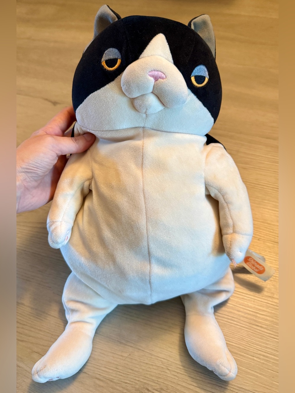 Shinada Global Mochineko 12" Black White Cat Plush Squishy Stuffed Japan Grumpy
